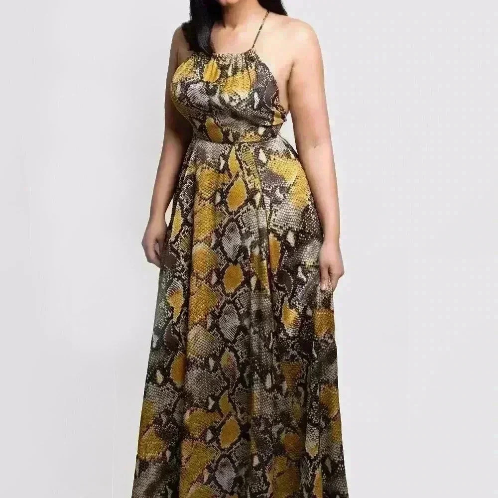 It’s a Jungle Out There Open Back Satin Maxi Dress